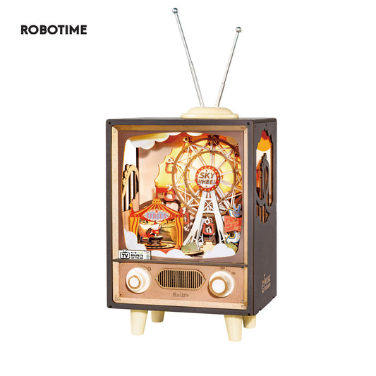 Rolife Sunset Carnival Retro TV - Wooden DIY Music Box Puzzle with LED