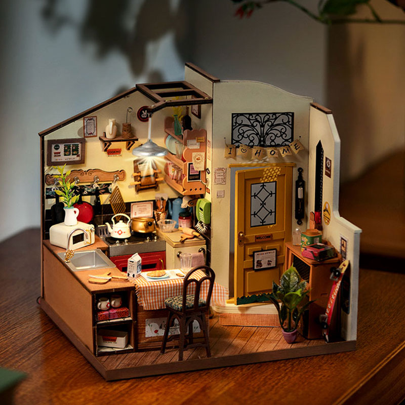 Rolife Happy Kitchen Dollhouse Miniature House - DIY Wooden Puzzle With LED Light