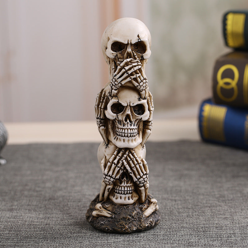 "Hear-No See-No Speak-No" Skeleton Stacked Skulls For Halloween Decoration - A Fan Favorite!