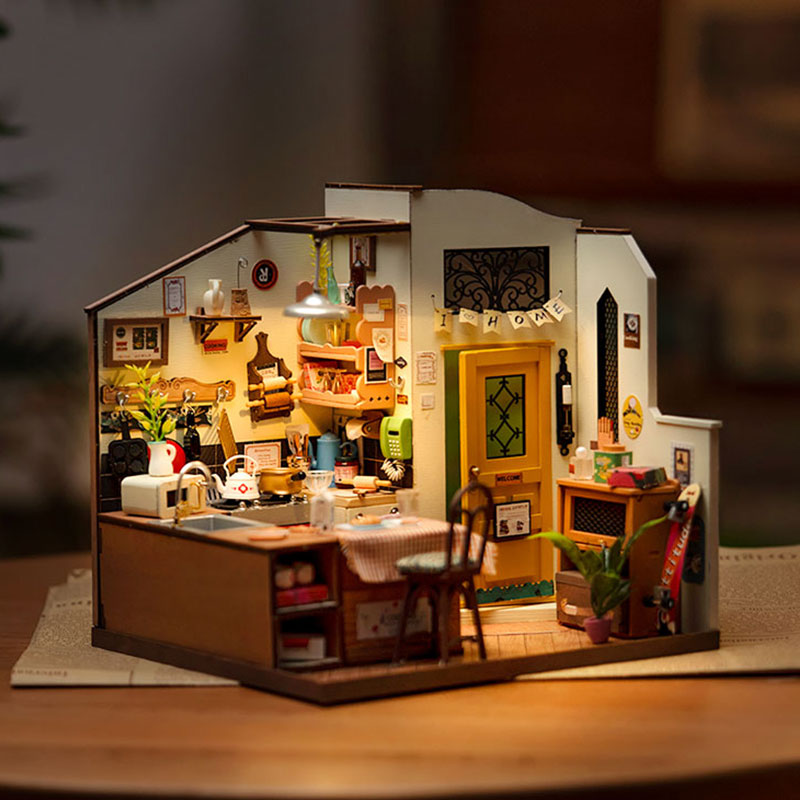 Rolife Happy Kitchen Dollhouse Miniature House - DIY Wooden Puzzle With LED Light