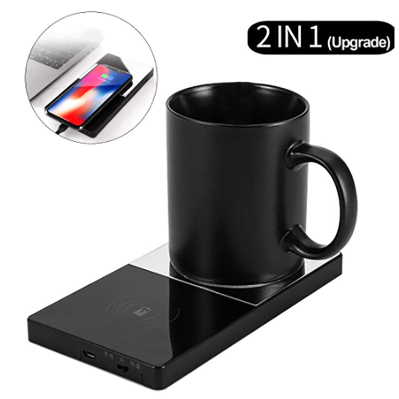 2-in-1 Heating Mug Cup Warmer and Electric Wireless Charger For Home or Office -- Keeps Beverages Hot