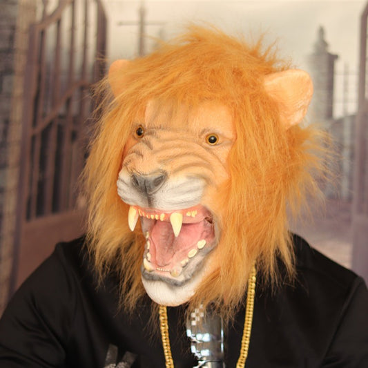 Latex Lion Halloween Horror Party Mask with Fur