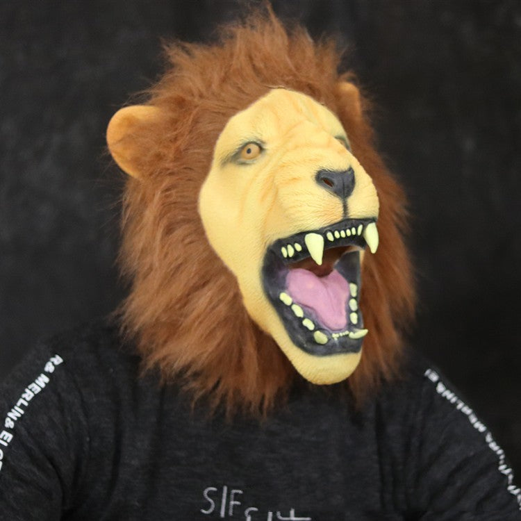 Latex Lion Halloween Horror Party Mask with Fur