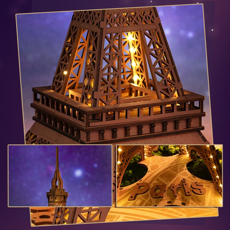 Night Of The Eiffel Tower - Large Wooden Puzzle With 4 Light Shows by Rolife