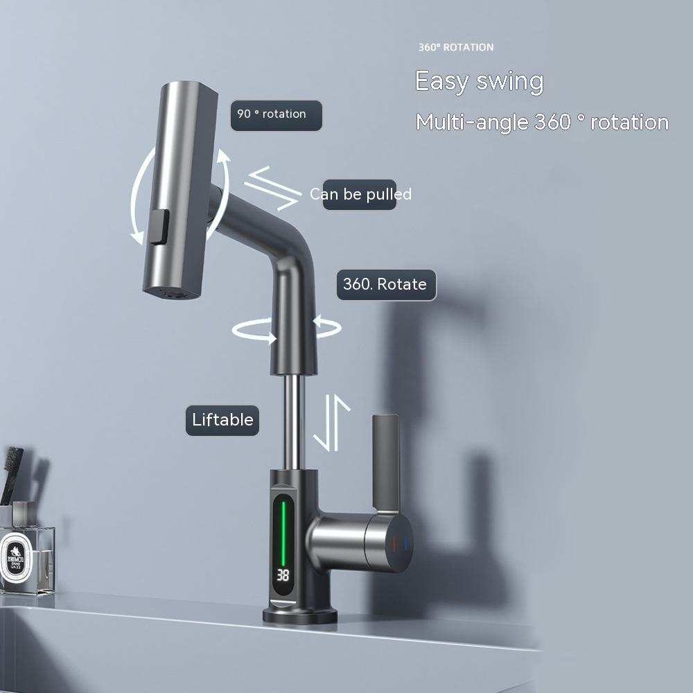 Intelligent Digital Display Faucet -- Pull-out Basin Faucet With Temperature Digital Display