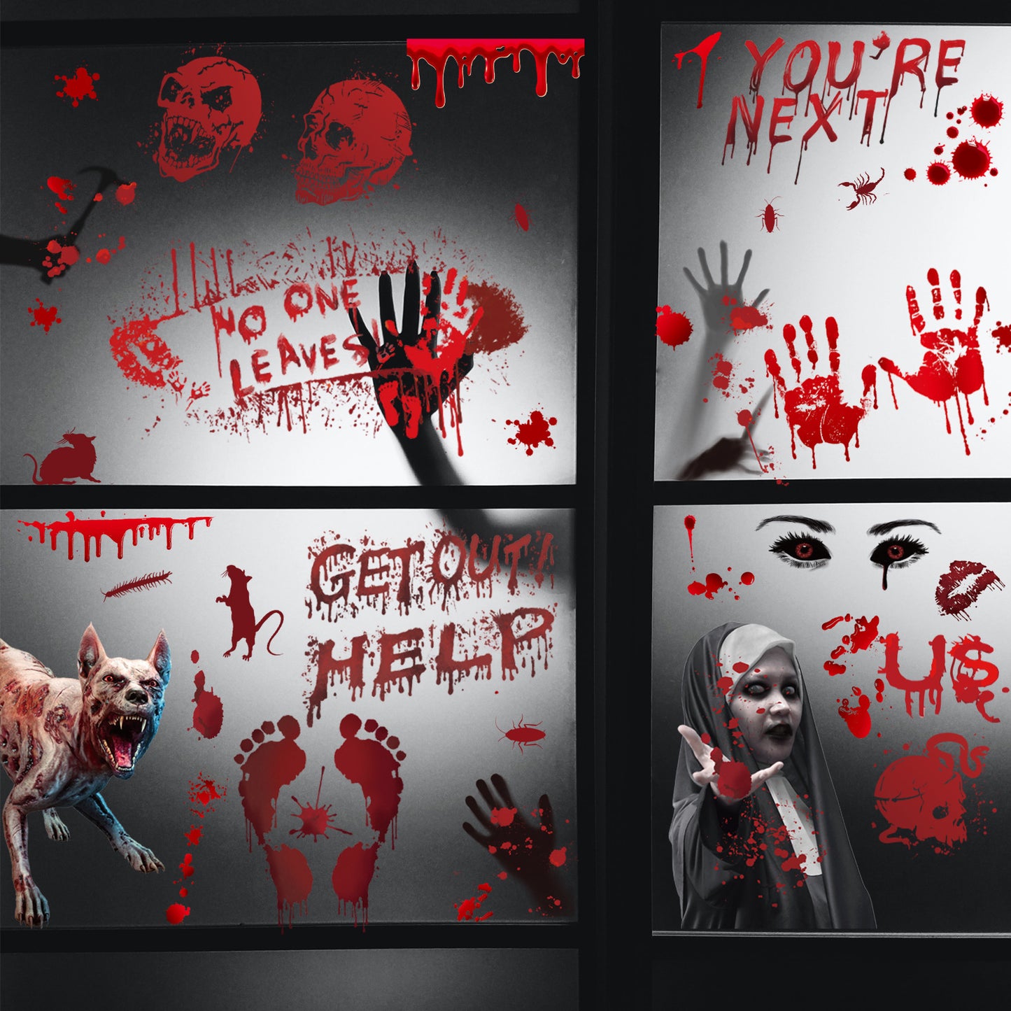 Gory Blood, Hands and Feet Horror Bathroom Mirror, Window and Wall Stickers