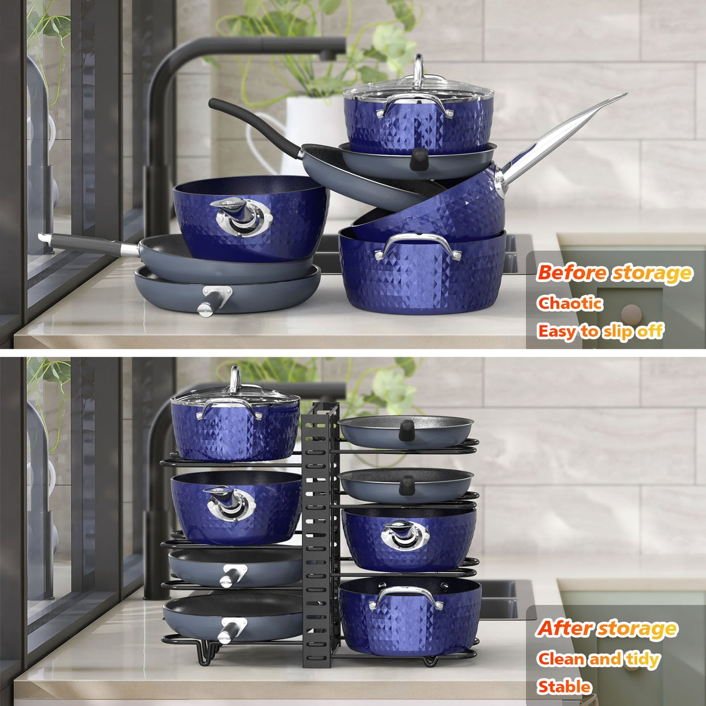 Rainbean Pot And Pan Racks, Adjustable Kitchen Organizer