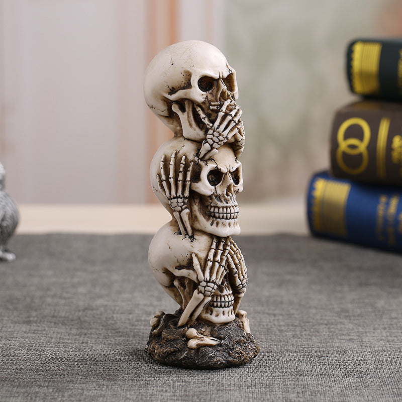 "Hear-No See-No Speak-No" Skeleton Stacked Skulls For Halloween Decoration - A Fan Favorite!