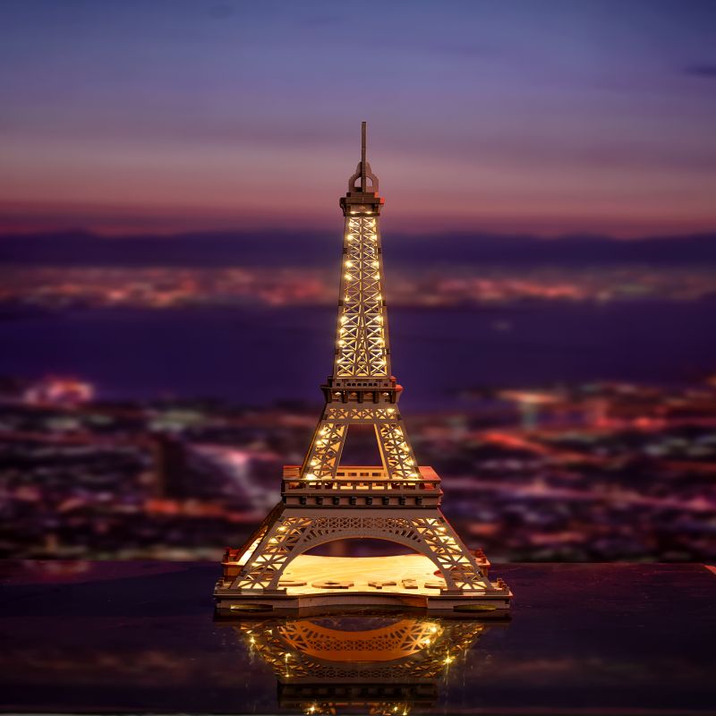 Night Of The Eiffel Tower - Large Wooden Puzzle With 4 Light Shows by Rolife