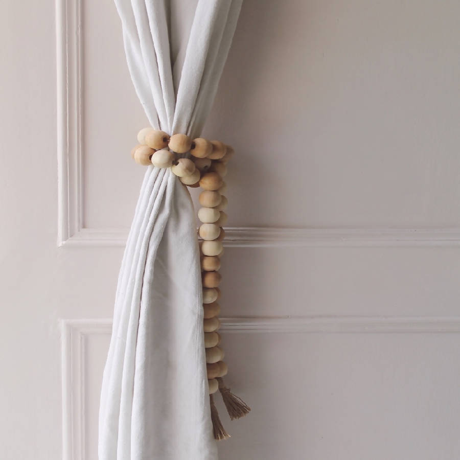 Farmhouse Wooden Bead Garland With Jute Tassels