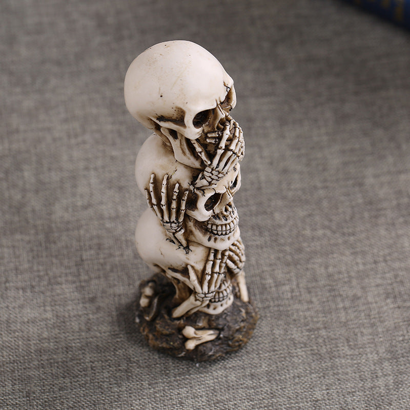 "Hear-No See-No Speak-No" Skeleton Stacked Skulls For Halloween Decoration - A Fan Favorite!