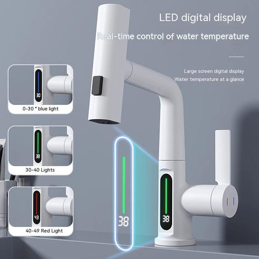 Intelligent Digital Display Faucet -- Pull-out Basin Faucet With Temperature Digital Display