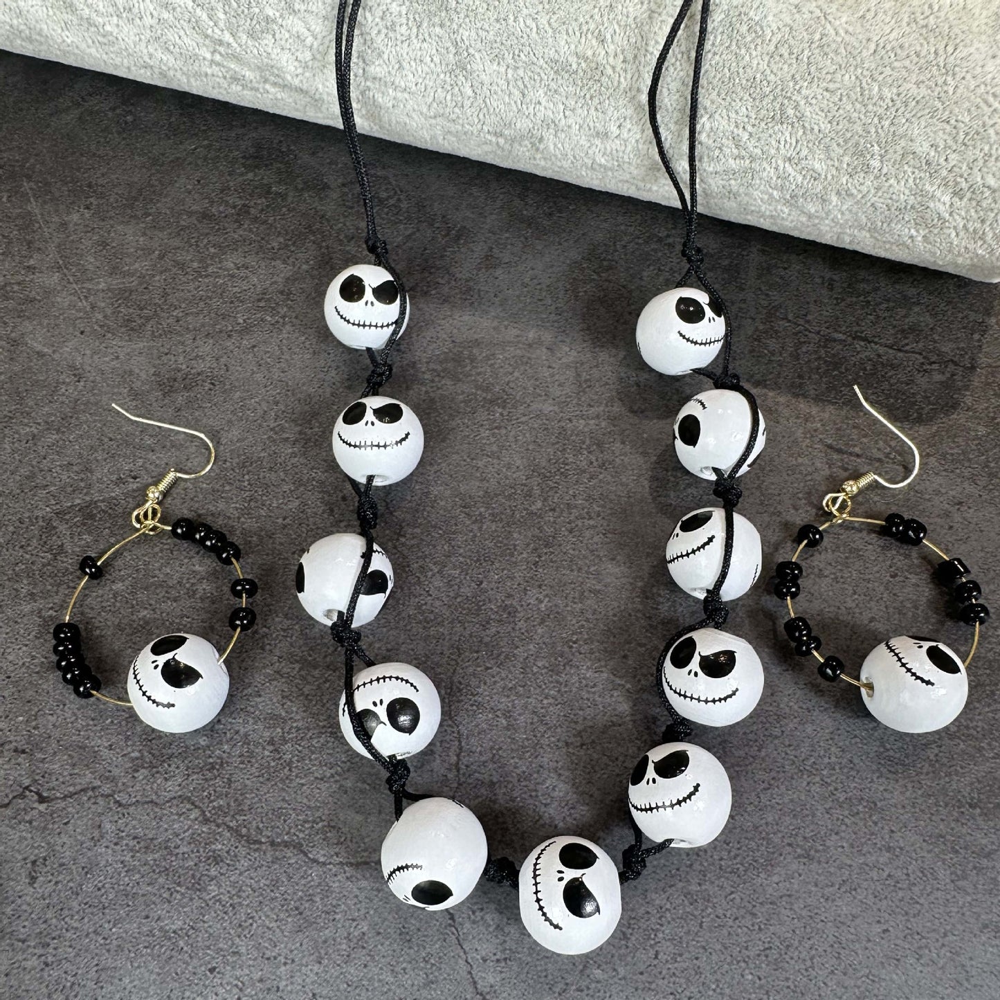 Wooden Bead Halloween Earrings, Necklace, and Bracelet