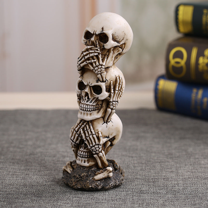 "Hear-No See-No Speak-No" Skeleton Stacked Skulls For Halloween Decoration - A Fan Favorite!