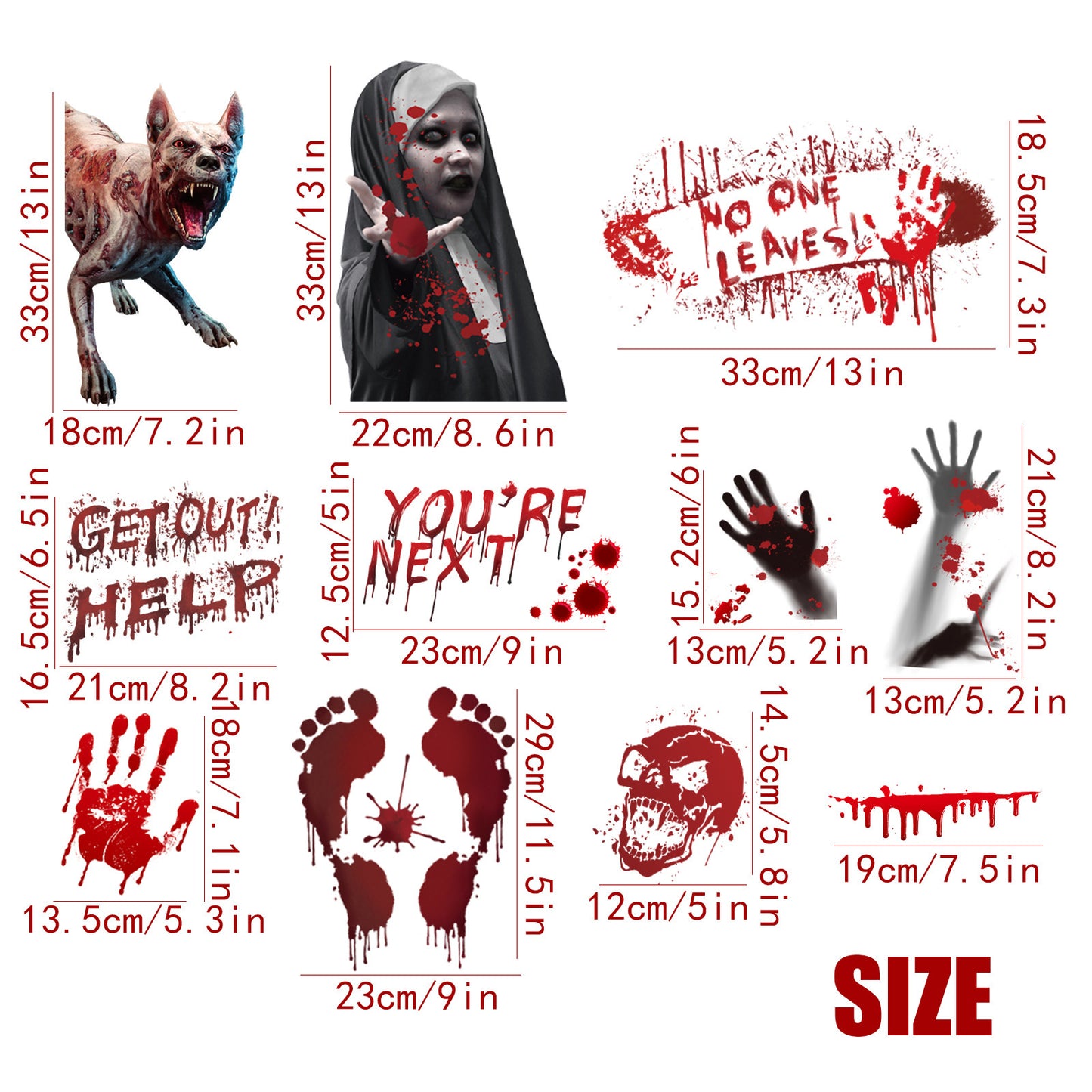 Gory Blood, Hands and Feet Horror Bathroom Mirror, Window and Wall Stickers