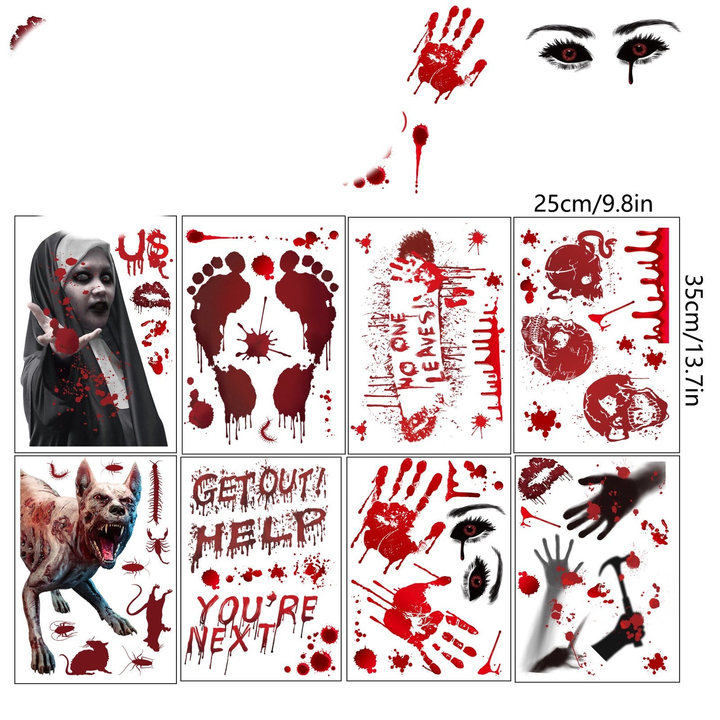 Gory Blood, Hands and Feet Horror Bathroom Mirror, Window and Wall Stickers