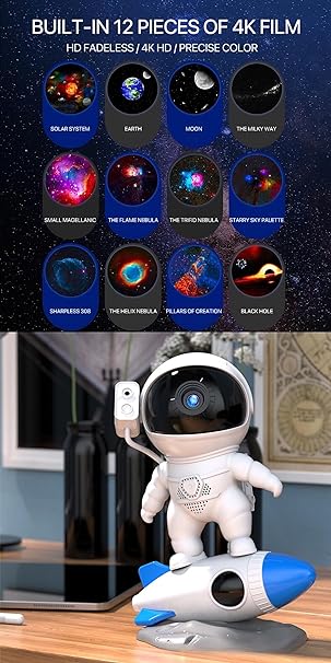 Rocket Astronaut Galaxy Starry Sky Projector Lamp Desktop