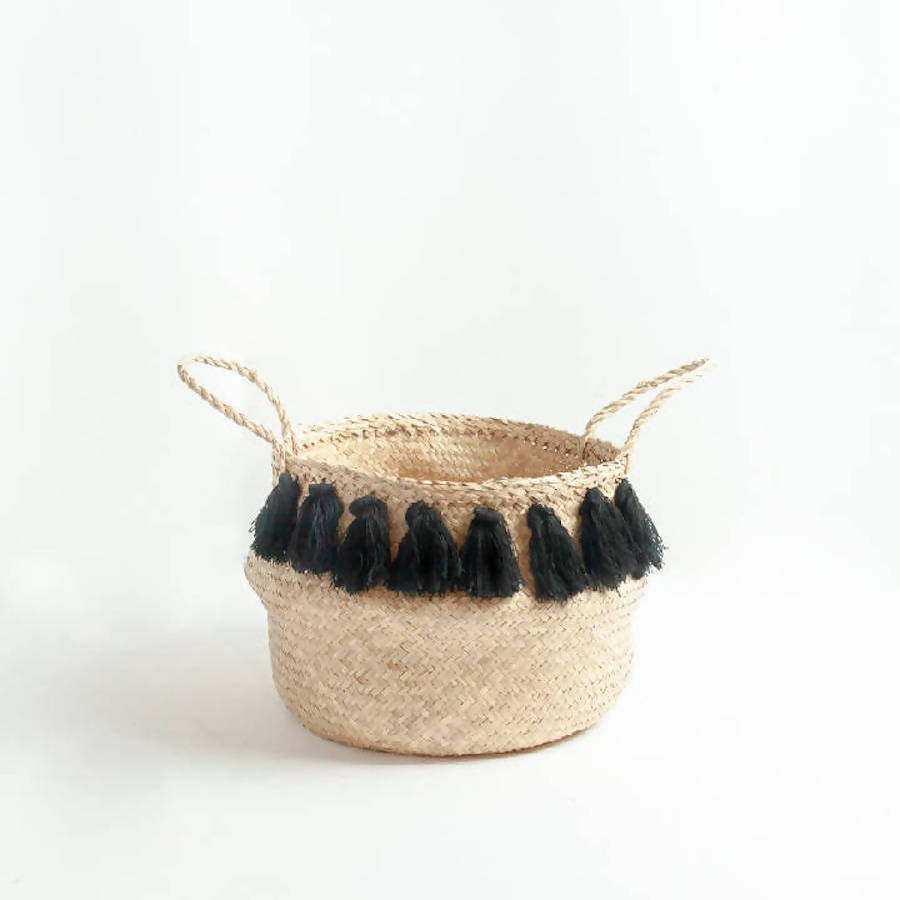 Black Tasseled Belly Baskets - Elegance in Tradition