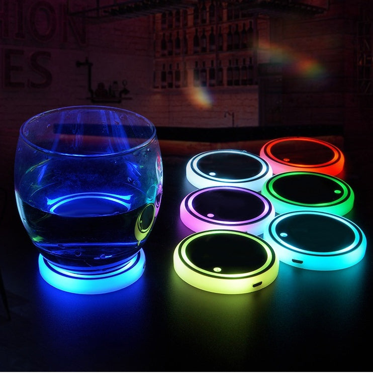 Colorful Cup Holder LED Light-up Coaster Solar & USB Charging Non-slip Coaster Ambient Light For Car Automatically