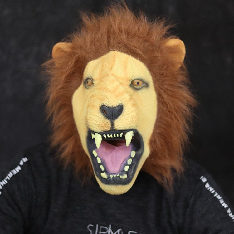 Latex Lion Halloween Horror Party Mask with Fur