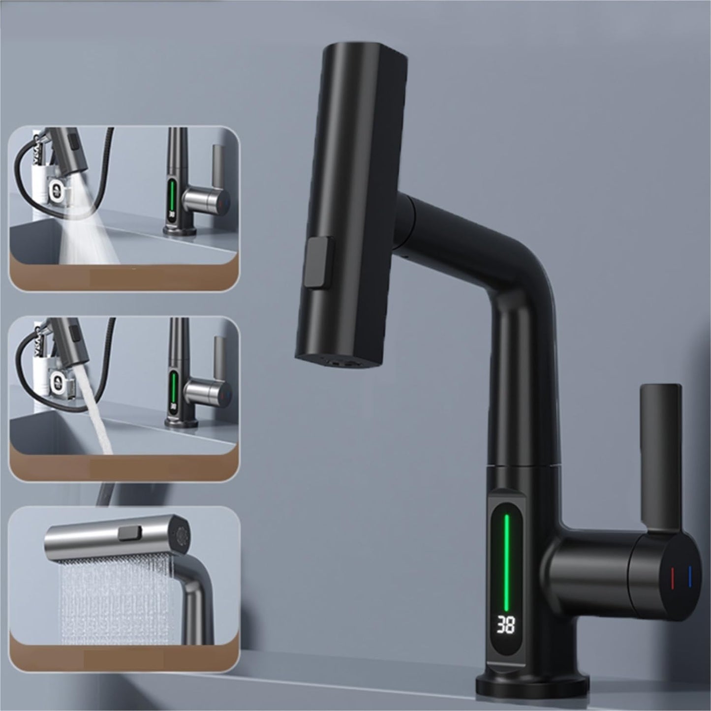 Intelligent Digital Display Faucet -- Pull-out Basin Faucet With Temperature Digital Display