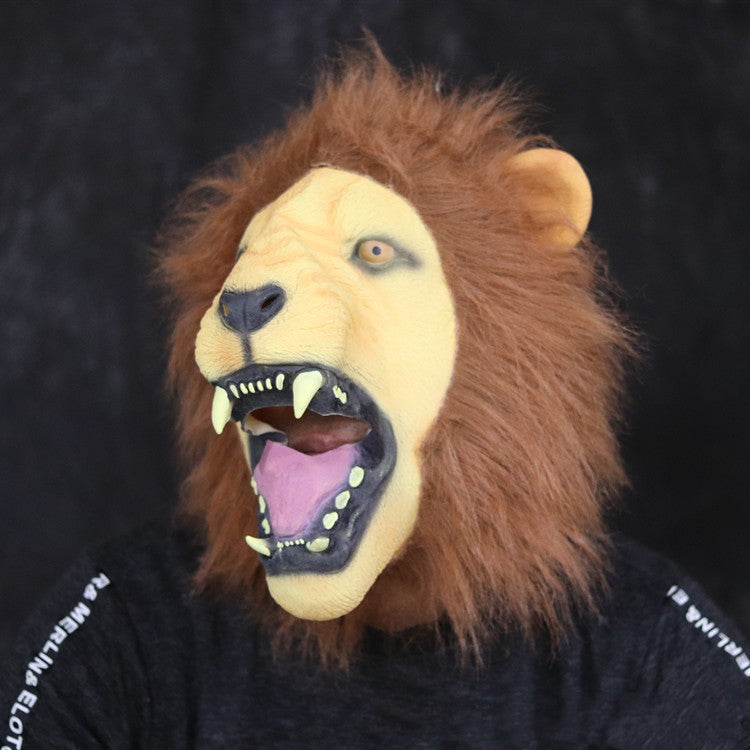 Latex Lion Halloween Horror Party Mask with Fur