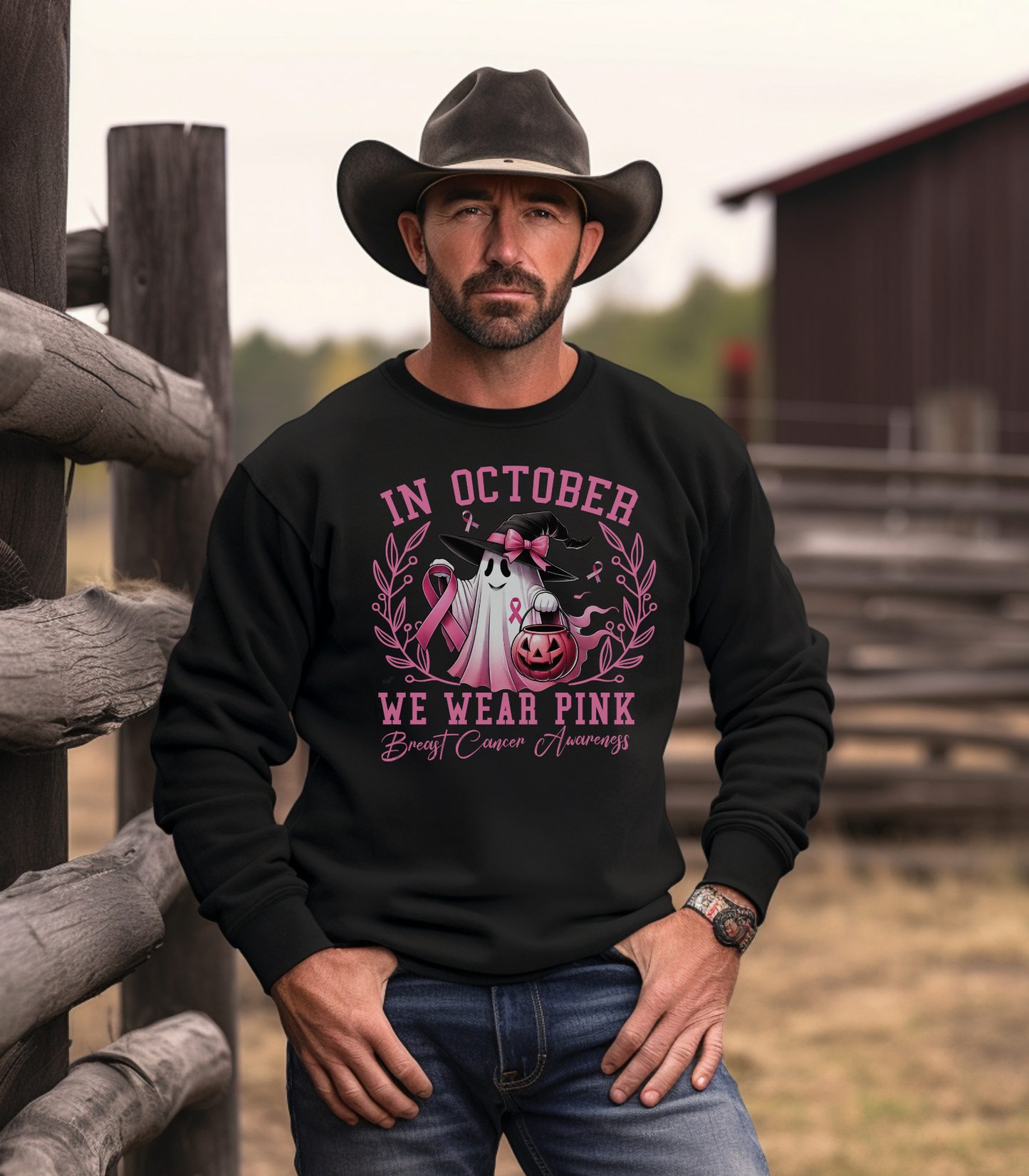 "In October We Wear Pink” Breast Cancer Awareness Sweatshirt - Black