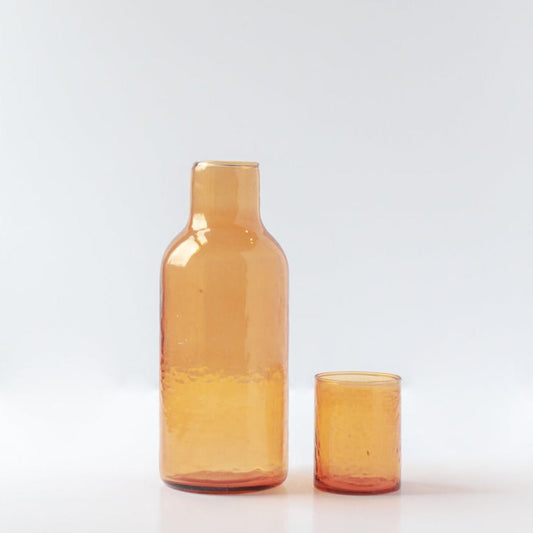 Artfully Handblown Recycled Glass Carafe Set: Where Style Meets Sustainability - Amber