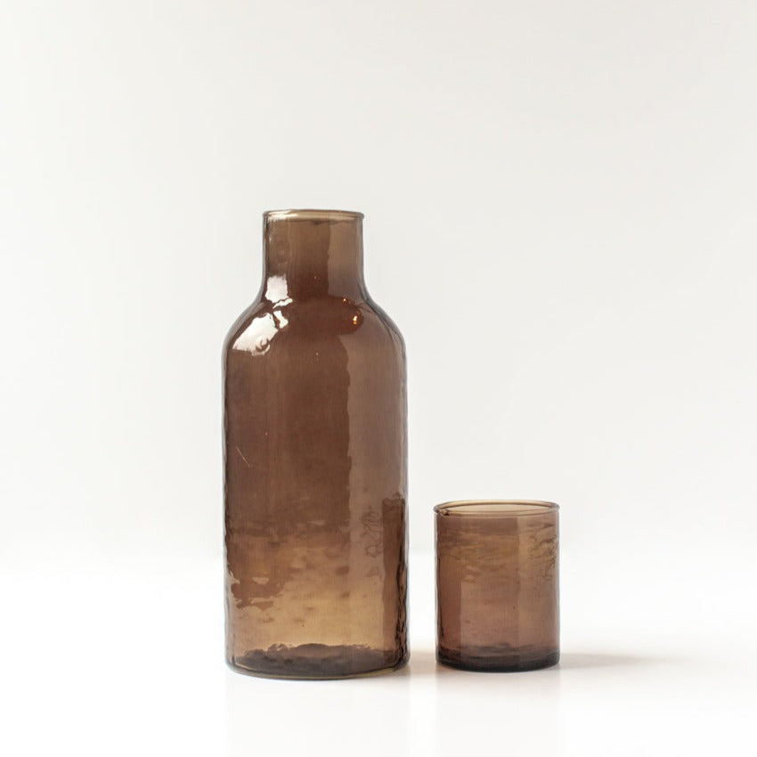 Artfully Handblown Recycled Glass Carafe Set: Where Style Meets Sustainability - Smoke