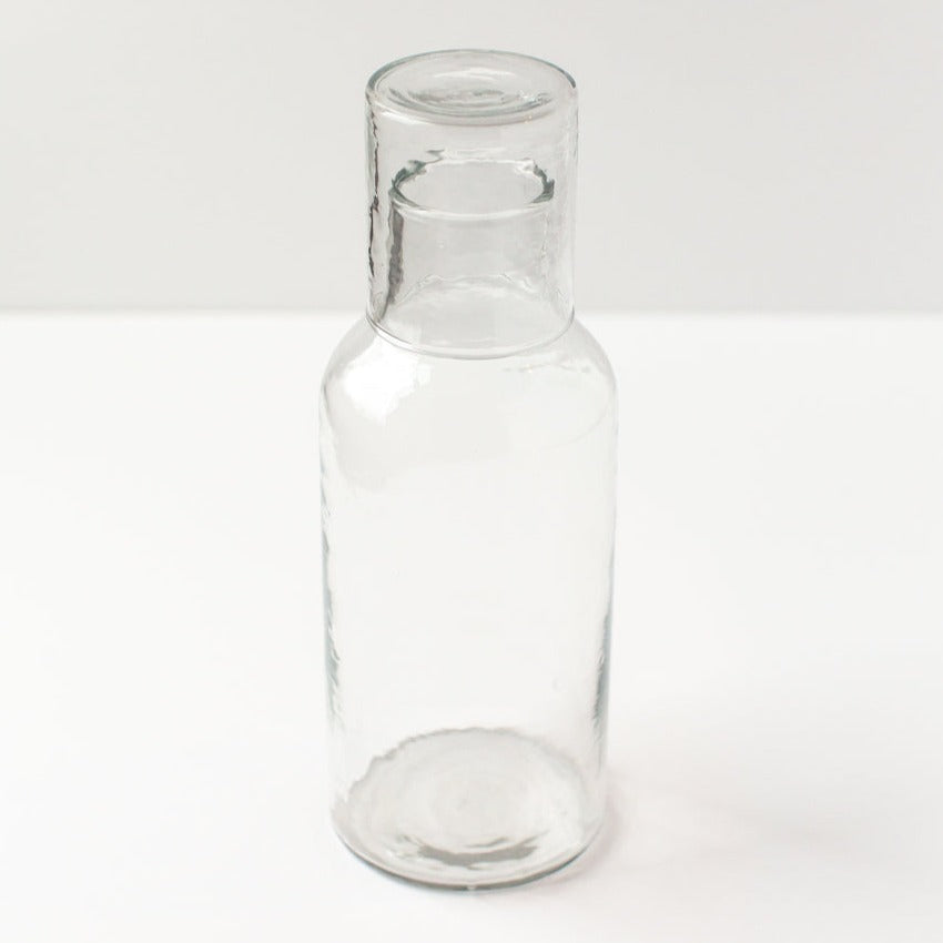 Artfully Handblown Recycled Glass Carafe Set: Where Style Meets Sustainability - Clear