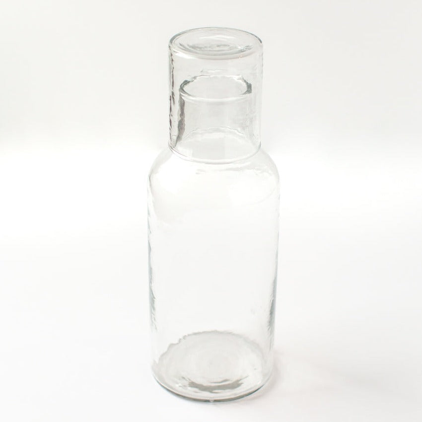 Artfully Handblown Recycled Glass Carafe Set: Where Style Meets Sustainability - Clear