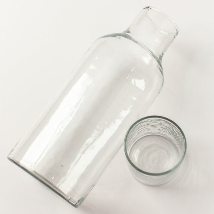 Artfully Handblown Recycled Glass Carafe Set: Where Style Meets Sustainability - Clear