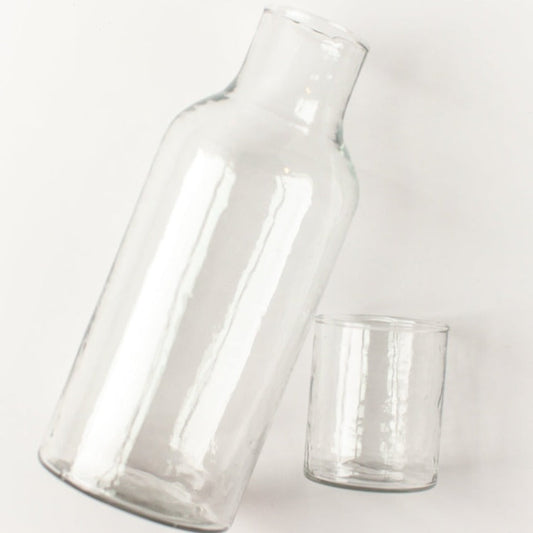 Artfully Handblown Recycled Glass Carafe Set: Where Style Meets Sustainability - Clear