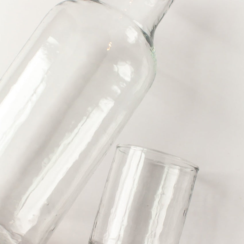 Artfully Handblown Recycled Glass Carafe Set: Where Style Meets Sustainability - Clear