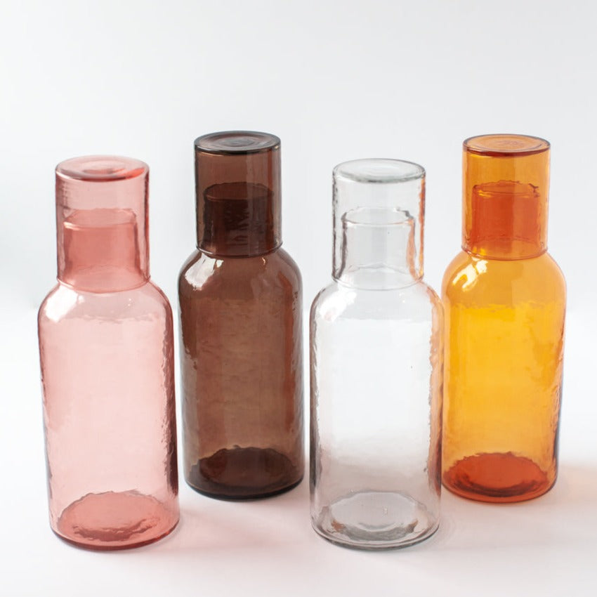 Artfully Handblown Recycled Glass Carafe Set: Where Style Meets Sustainability - Clear