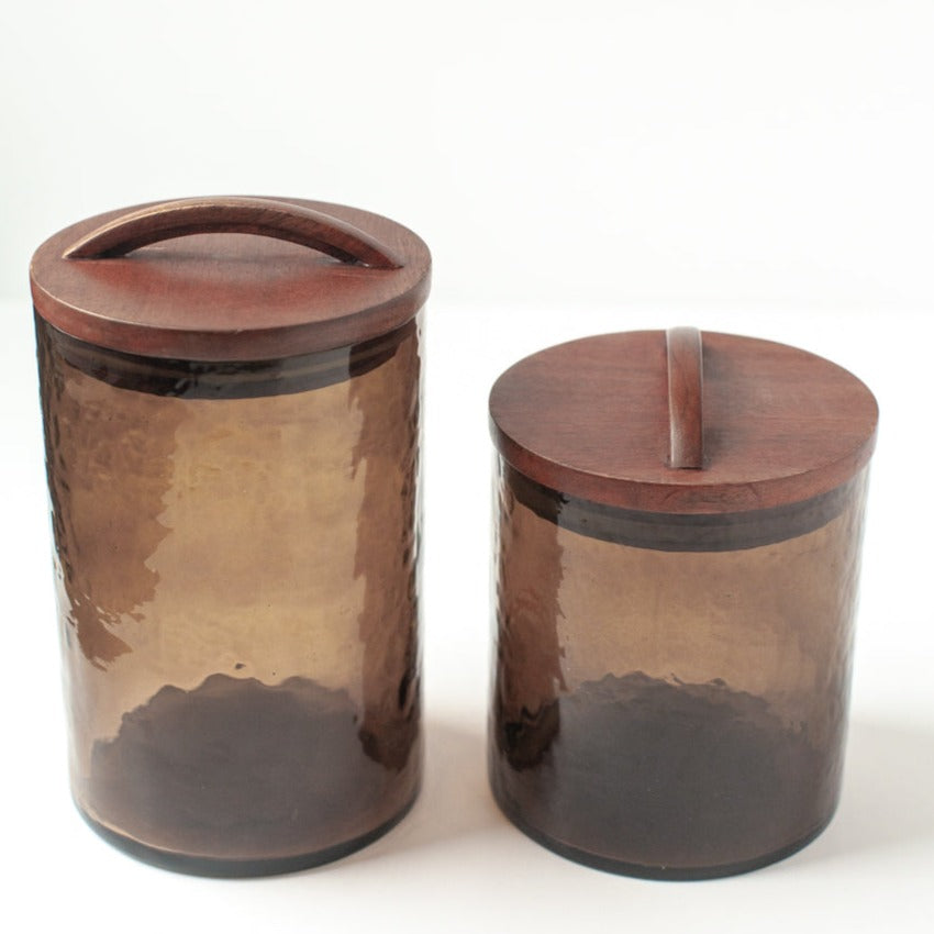 Large Canister in Smoky Glass - From Creative Women in India