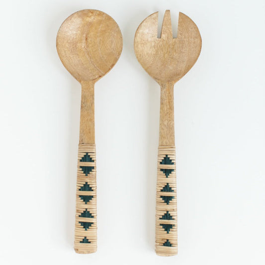 Geo Woven Mango Wood Salad Servers Made in India