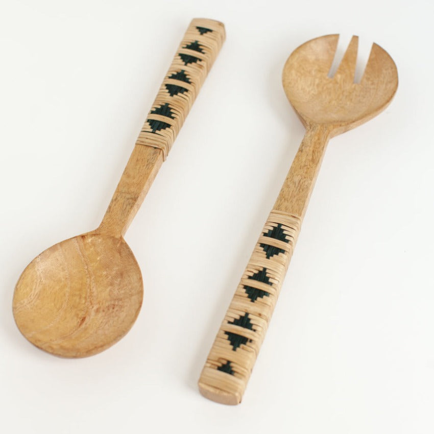 Geo Woven Mango Wood Salad Servers Made in India