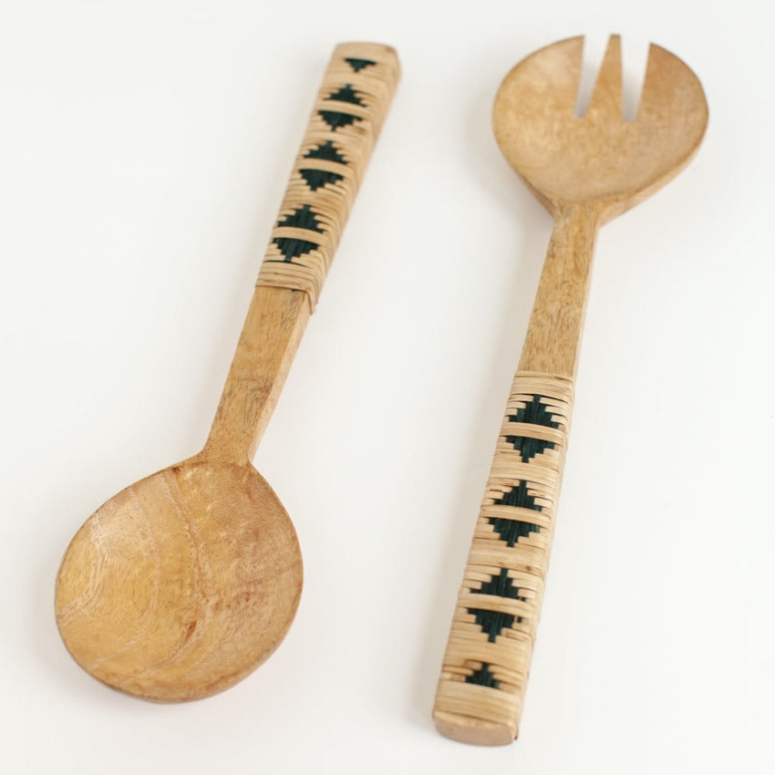 Geo Woven Mango Wood Salad Servers Made in India