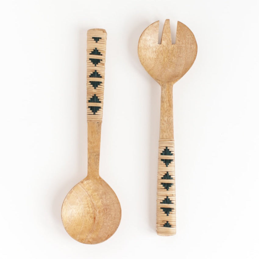 Geo Woven Mango Wood Salad Servers Made in India