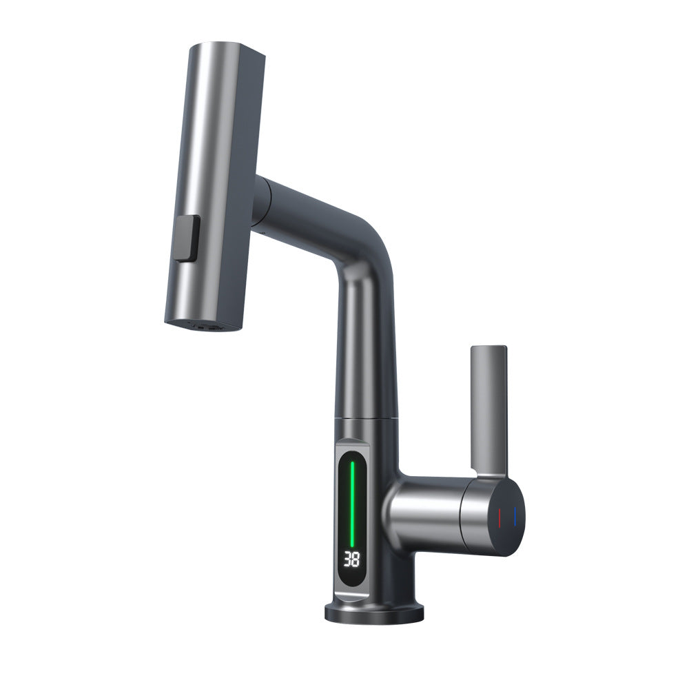 Intelligent Digital Display Faucet -- Pull-out Basin Faucet With Temperature Digital Display