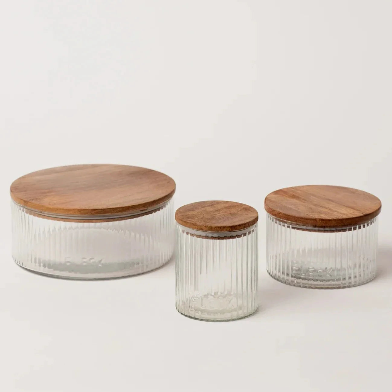 Fluted Glass Storage Jars by Fleck- Set of 3