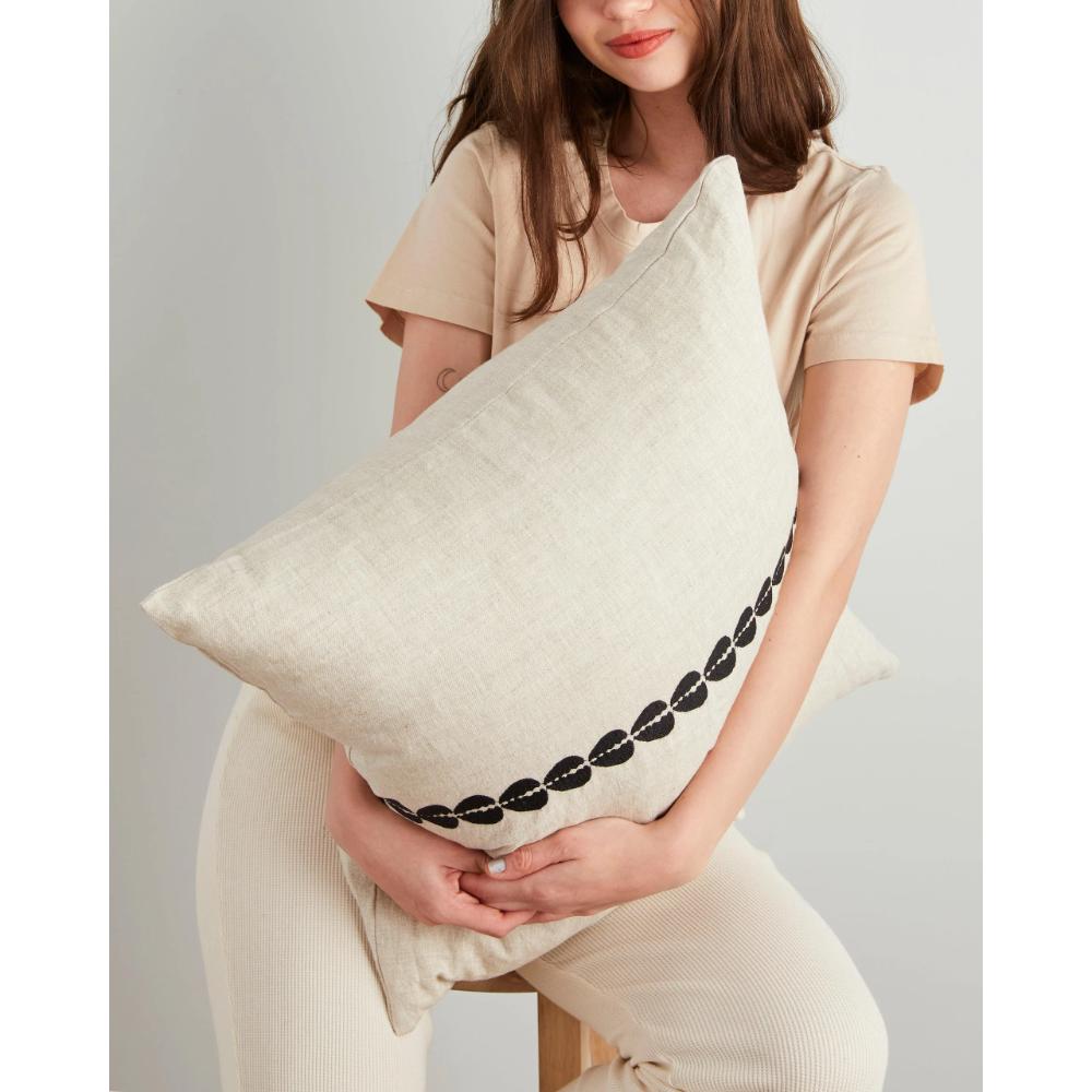 Cowrie Pillow - Luxurious Linen Artisan Pillow - Natural