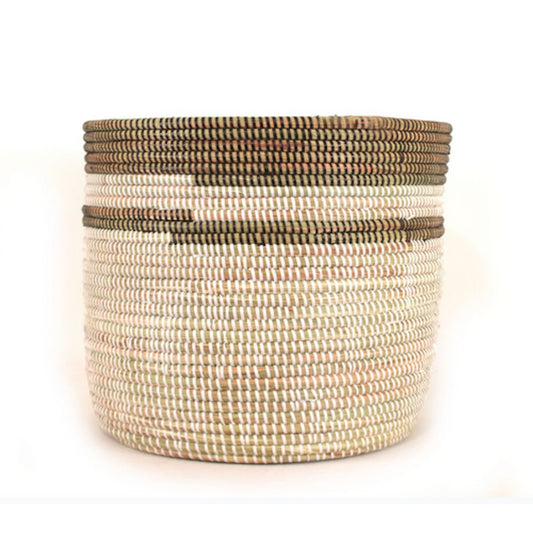 Handwoven in Senegal - Black and White Stripe Basket - Large