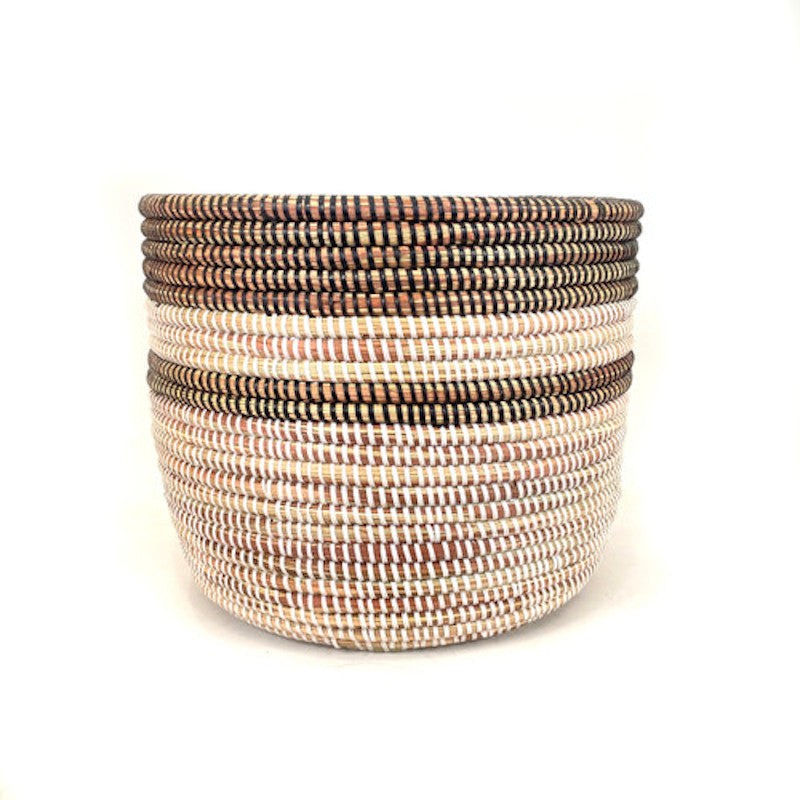 Handwoven in Senegal - Black and White Stripe Basket - Medium