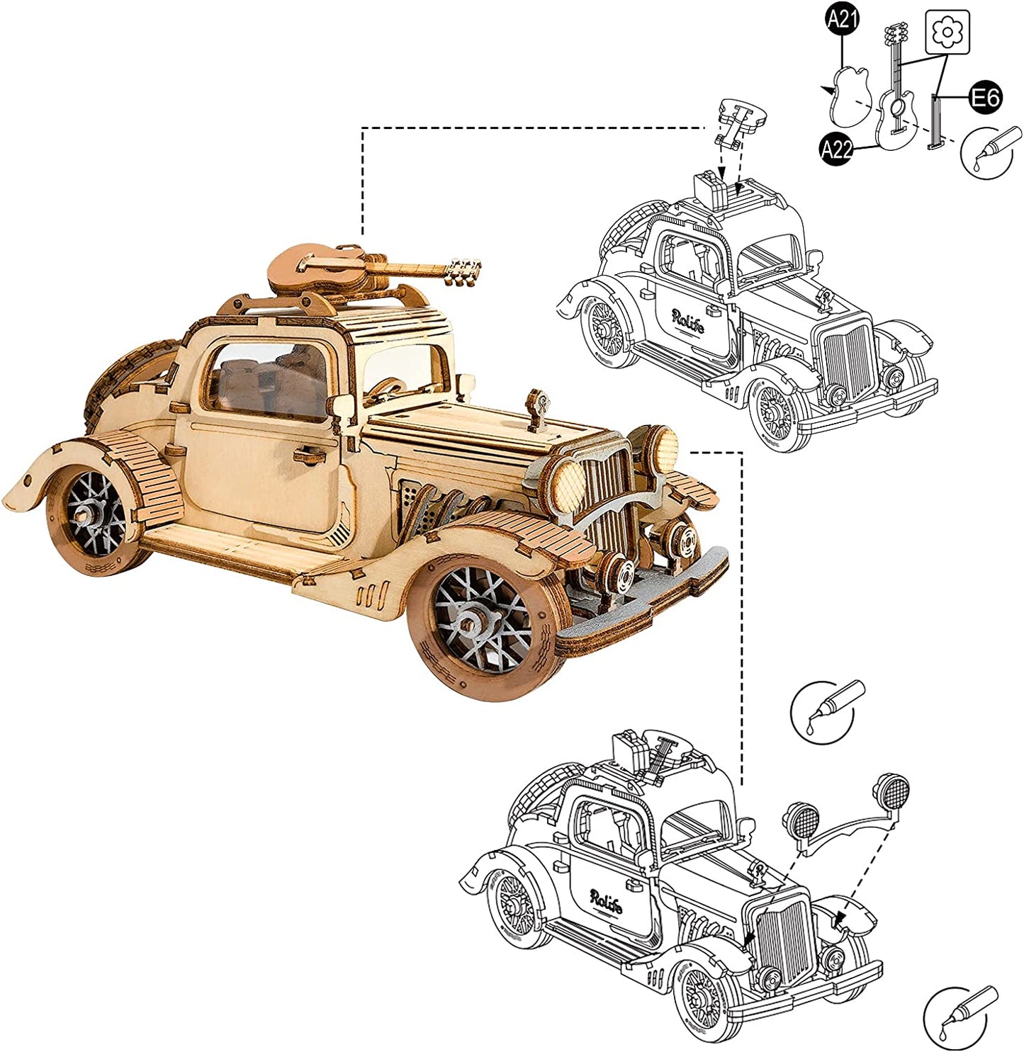 Robotime Rolife Wooden Vintage Car Model / Vintage Streetcar Model / Vintage Carriage Model For Adults of Children