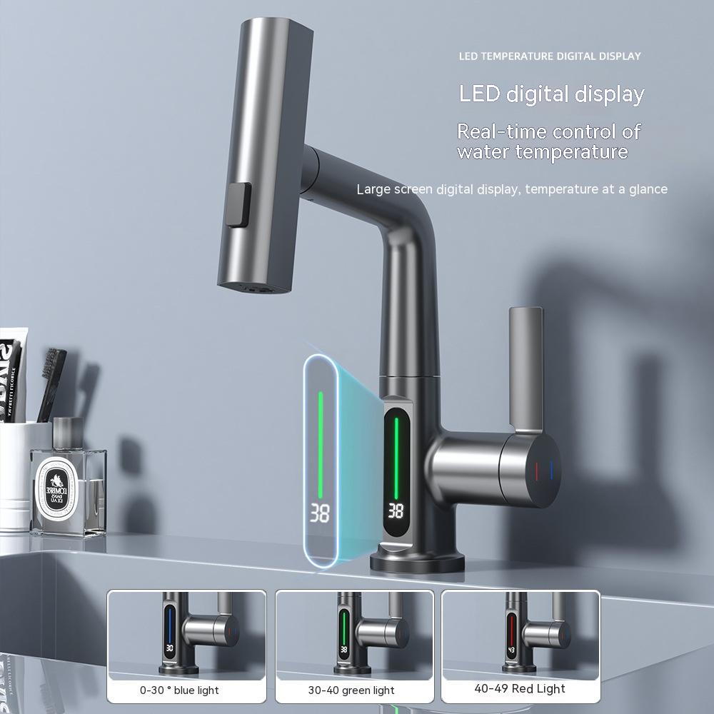 Intelligent Digital Display Faucet -- Pull-out Basin Faucet With Temperature Digital Display