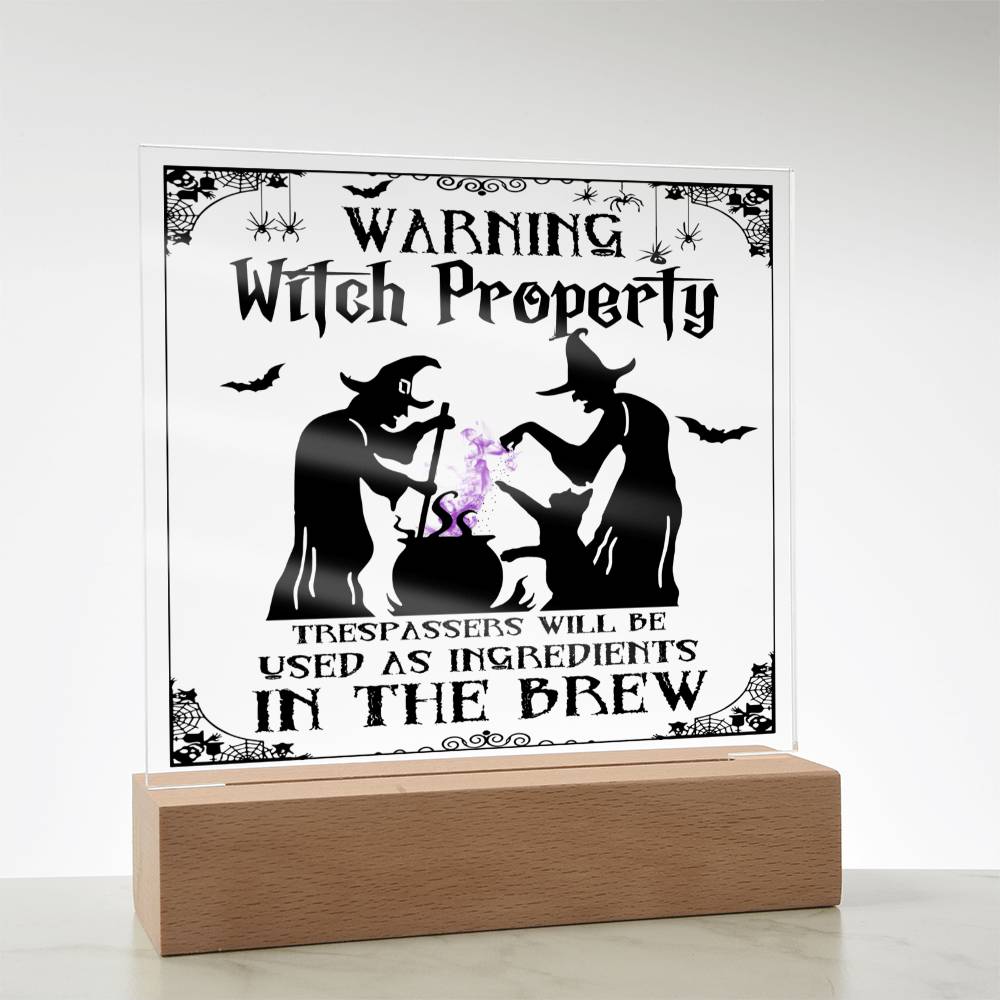 Warning - Witch Property - Acrylic Plaque Decor w/LED Option