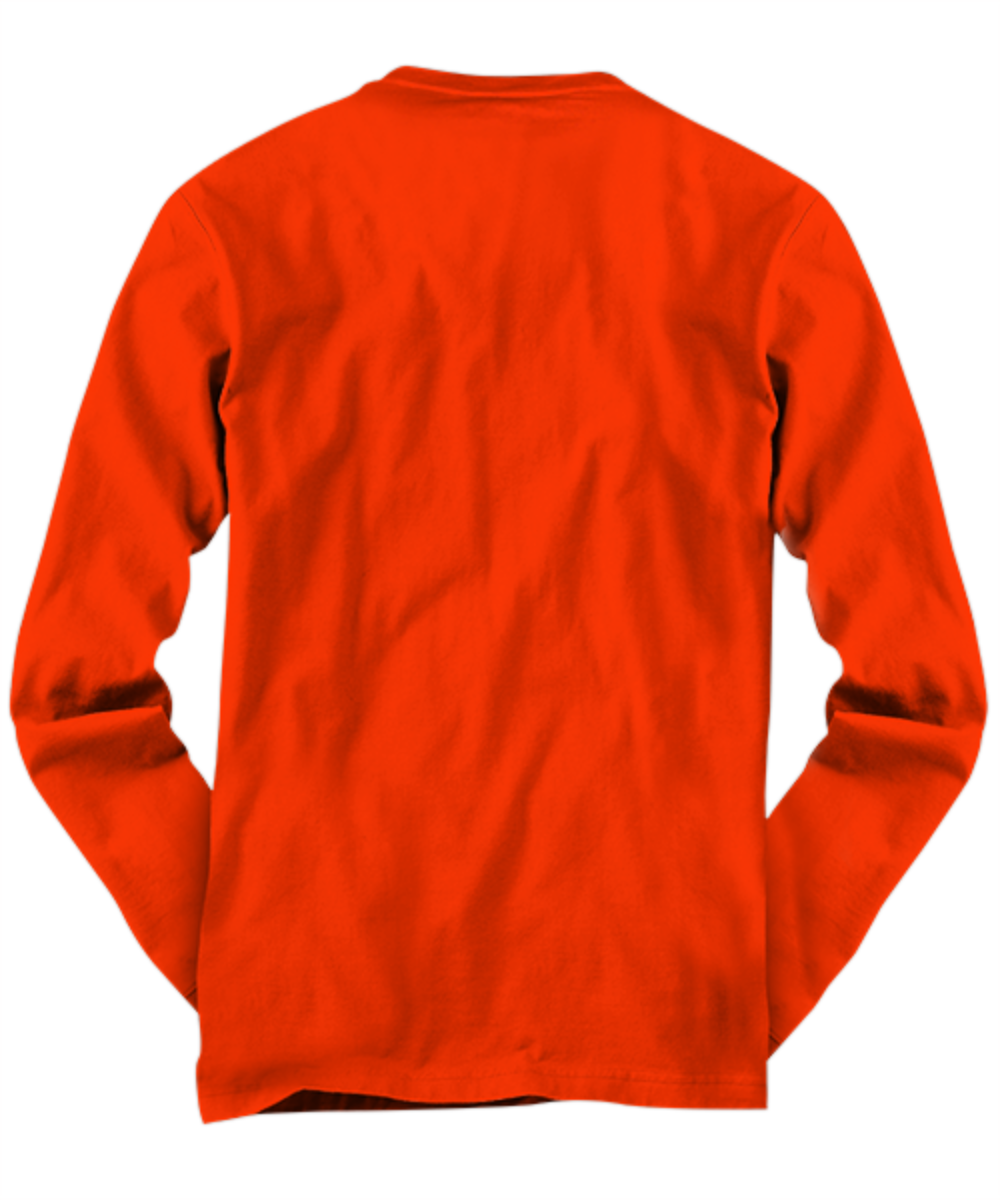 The back view of the orange long sleeved Chattanooga, TN t-shirt is without a graphic.