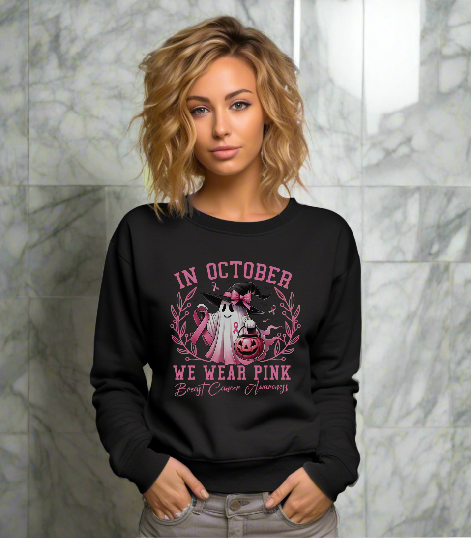 "In October We Wear Pink” Breast Cancer Awareness Sweatshirt - Black